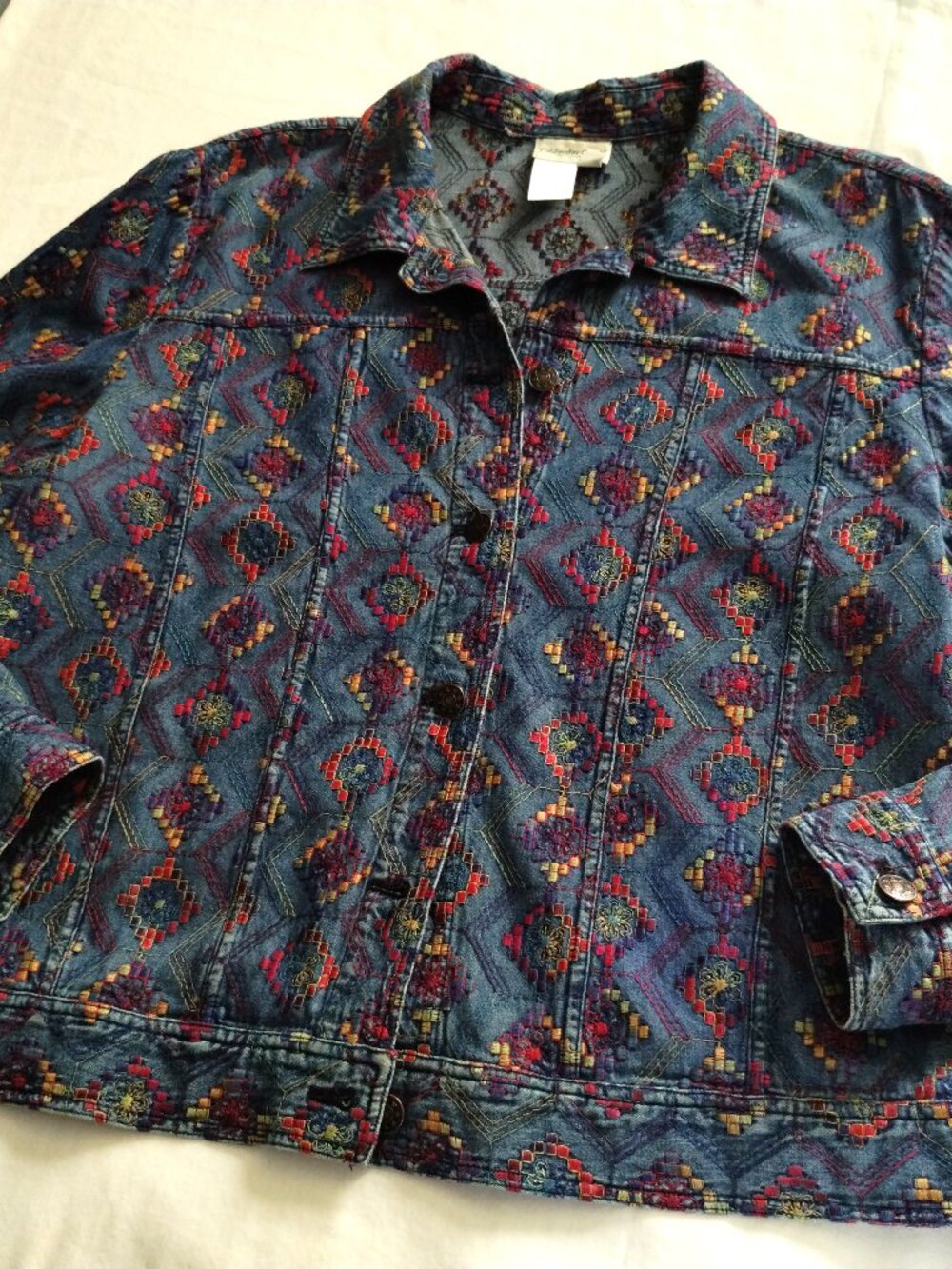COLDWATER CREEK Medium Wash EMBROIDERED Denim JEAN Jacket Sz X-LARGE (XL) - Picture 2 of 6